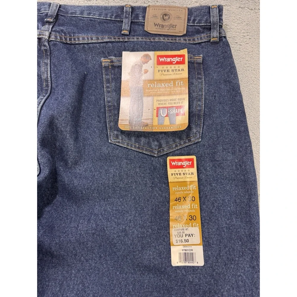 Wrangler 5 Star Jeans‎ Men 46x30 Blue Relaxed Fit Premium Denim NWT